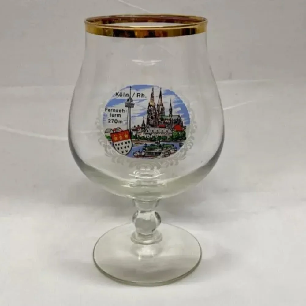Vintage Koln/Rh. Fernseh Turm 270m City Scene Elegant Goblet Drinking Glass‎ EUC